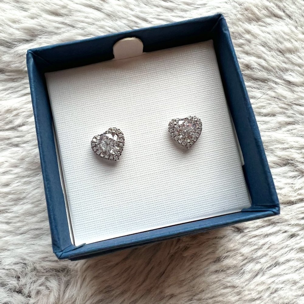 Diamonique Sterling Silver Heart Halo Earrings
